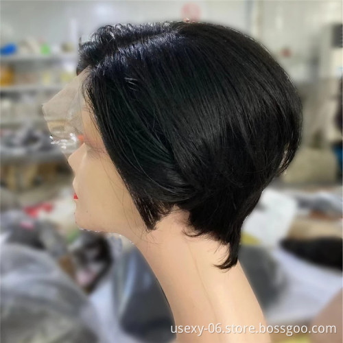 Ladies best sample raw Indian human hair lace frontal wigs for woman pre plucked human lacefront wig short pixie cut lace wig